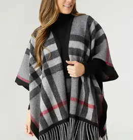 TGB / Good Bead JORA PLAID WAP WITH FRINGE BLACK