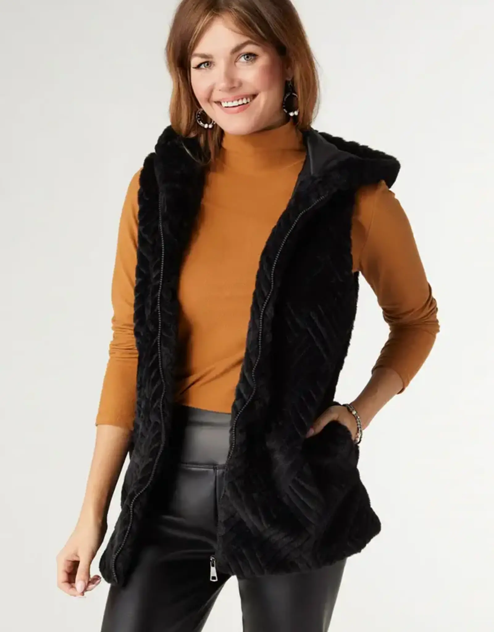 TGB / Good Bead LYRIC FAUX FUR HOODED VEST BLACK S/M