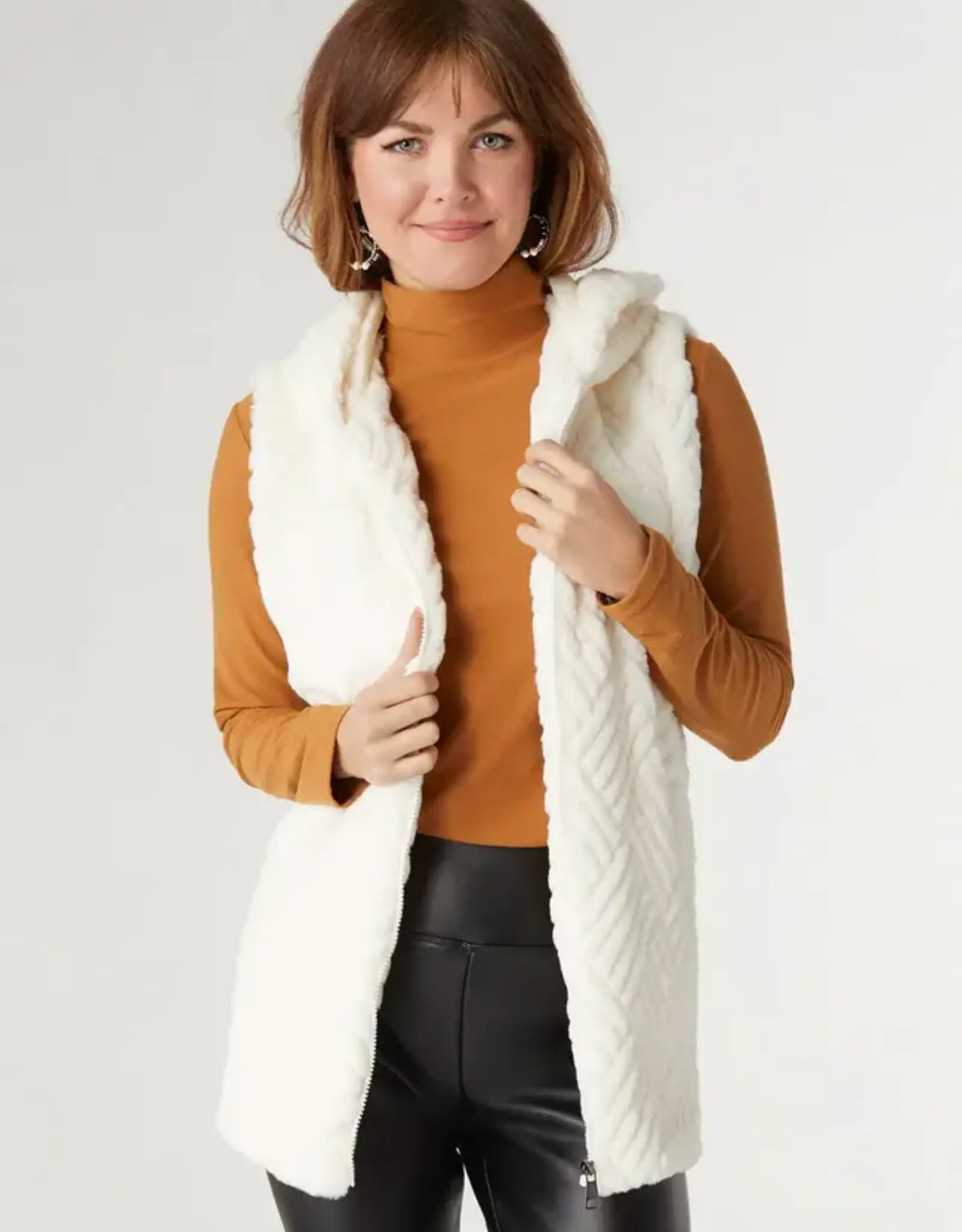 TGB / Good Bead LYRIC FAUX FUR HOODED VEST WHITE S/M