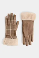 TGB / Good Bead BELTED FUR CUFF PLAID GLOVES NATURAL