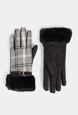 TGB / Good Bead BELTED FUR CUFF PLAID GLOVES BLACK