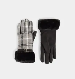 TGB / Good Bead BELTED FUR CUFF PLAID GLOVES BLACK