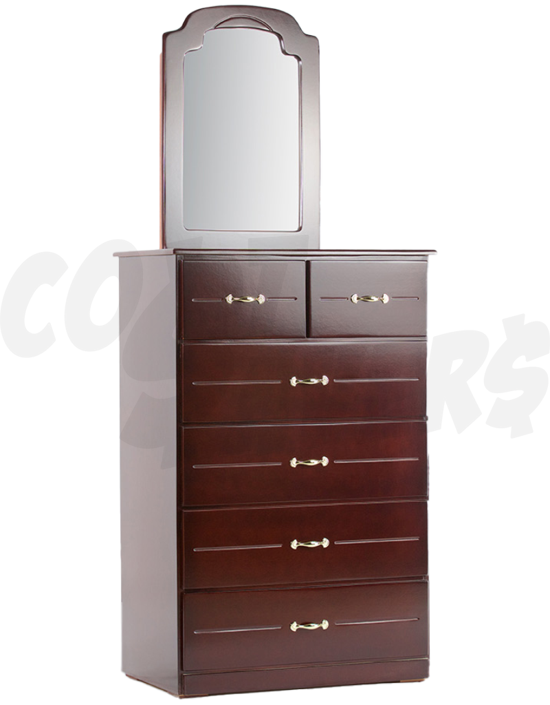 6 Drawer Dark Chest of Drawer w/Mirror (GP) Cost Savers