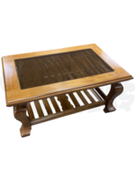 Teak Weave Coffee Table w/Glass Top