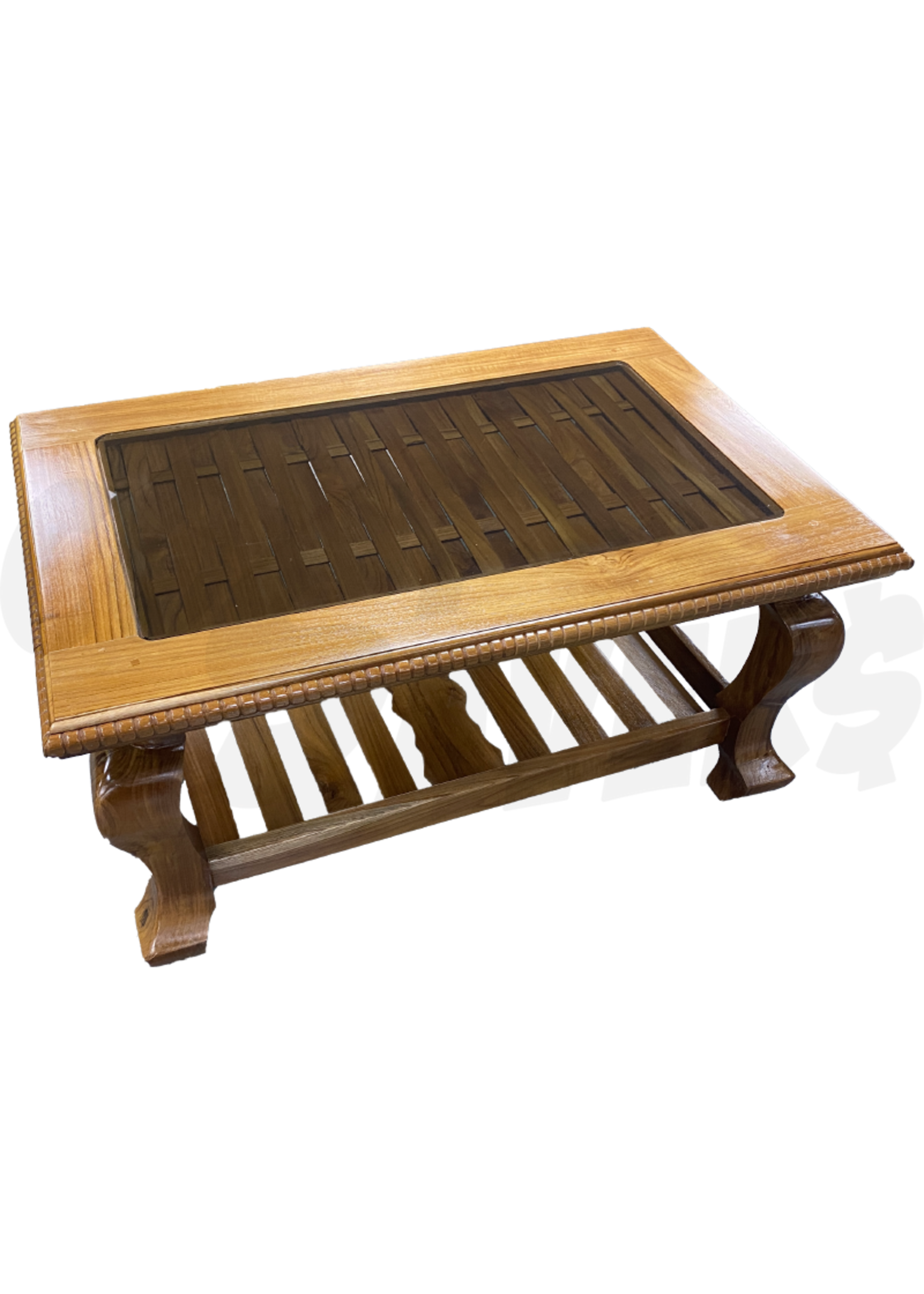 Teak Weave Coffee Table w/Glass Top