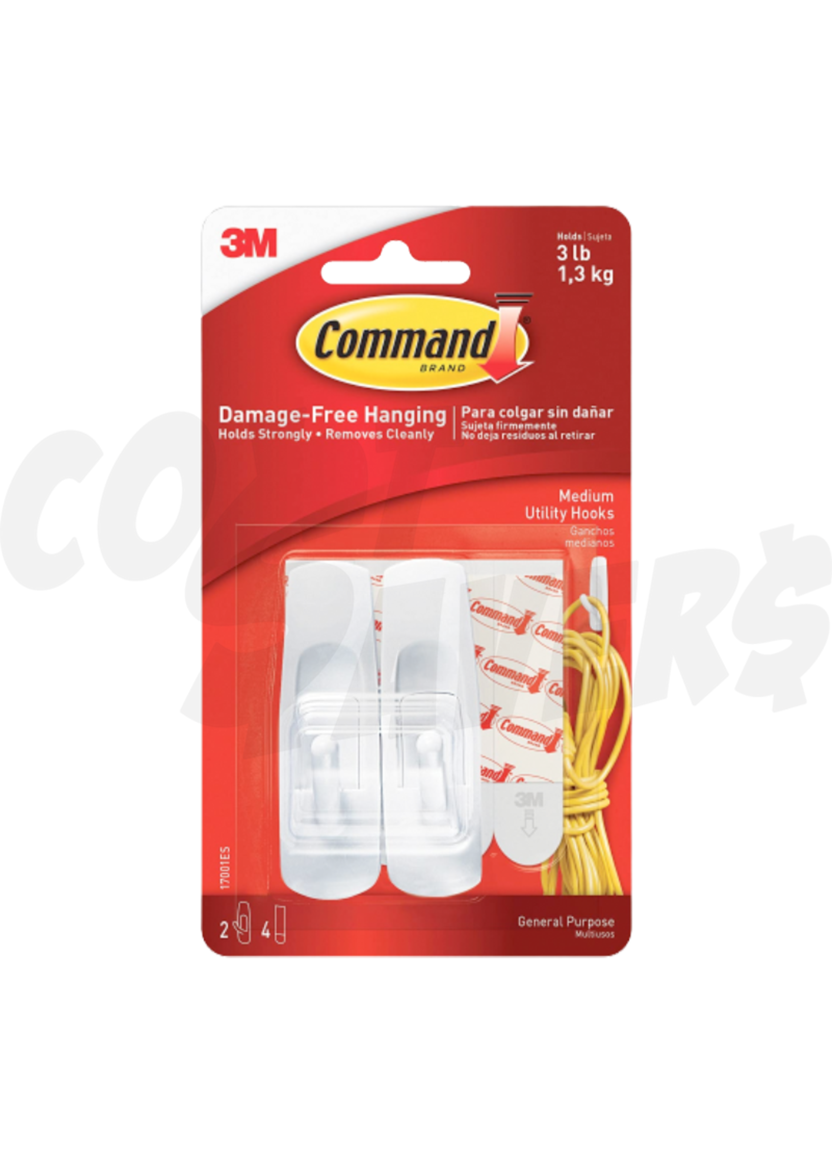 3M Command Damage Free 2 Hooks 4 Med. Strips 3lbs