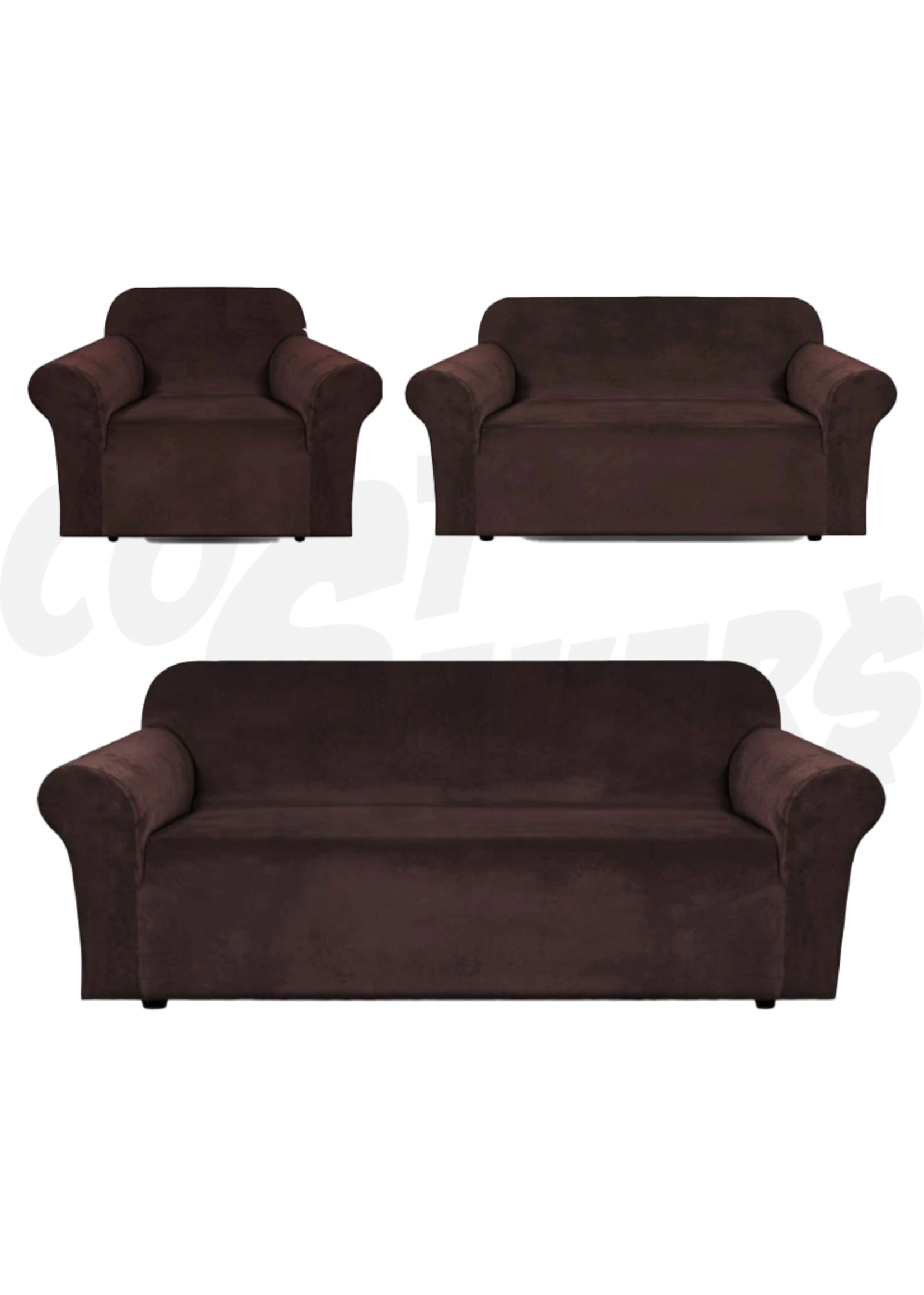 Dahdoul 3pc Microsuede Slip Cover Set Brown