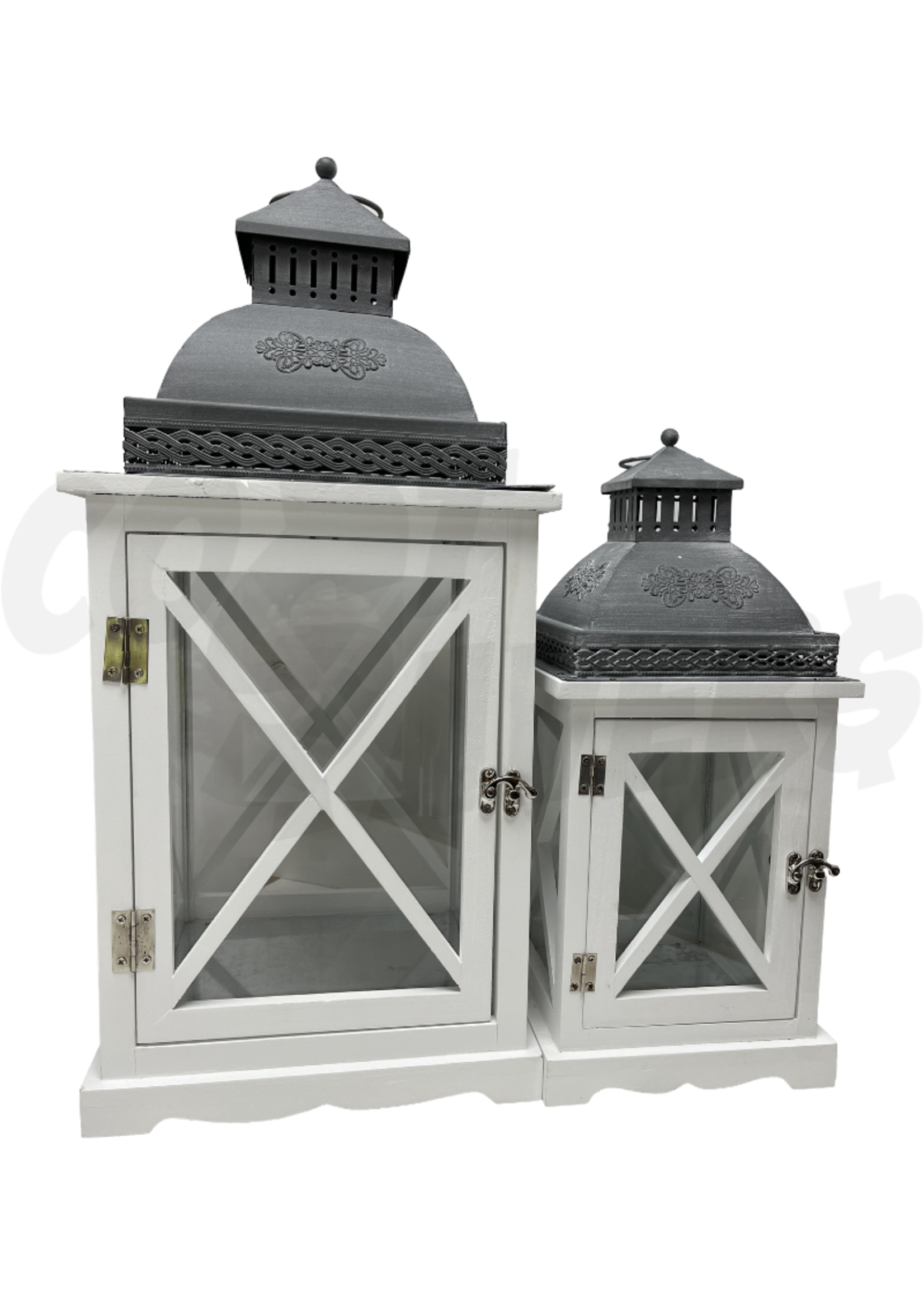 2pc Wooden Lantern (White)