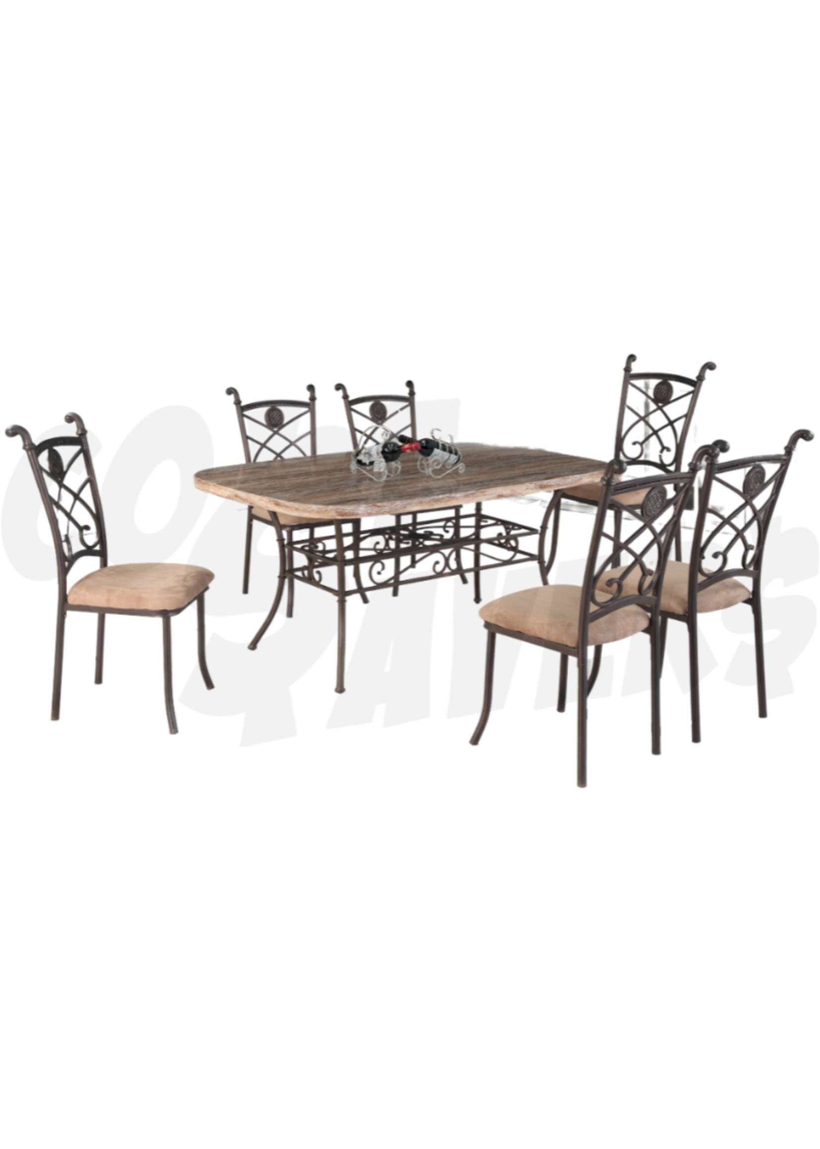 7pc Metal Dining Set w/ Marble Look Top