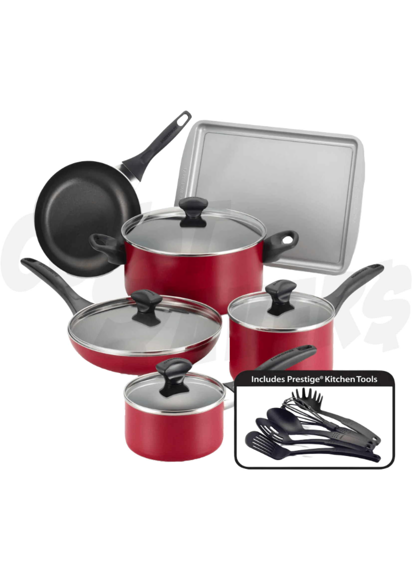 Farberware Cook Start 15pc Pot Set (Red)