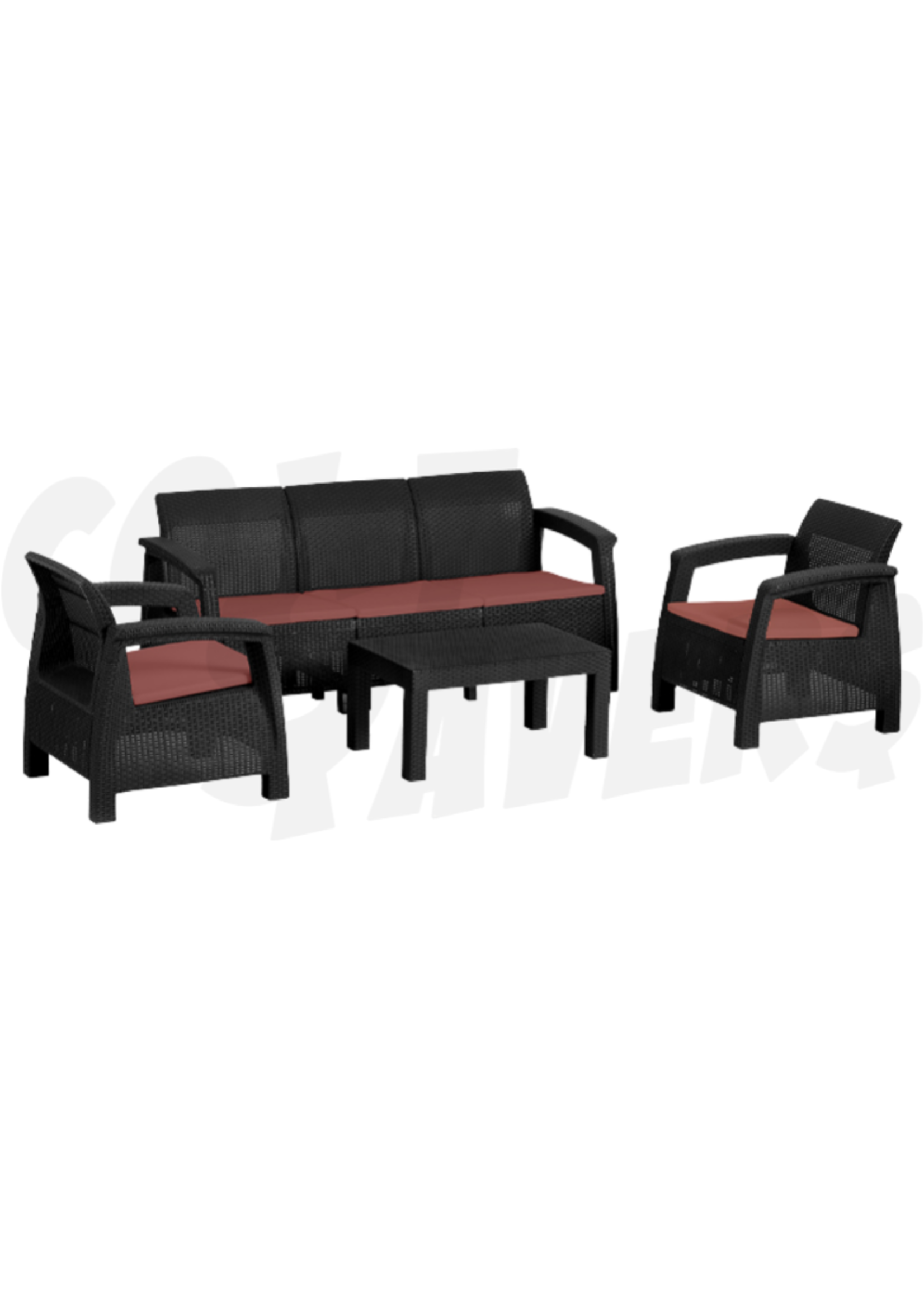 Coastline 4pc Family Rattan Patio Set (Black)