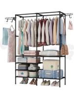 Freestanding Wardrobe Multi-Functional Clothes and Hat Rack Double Hang Space