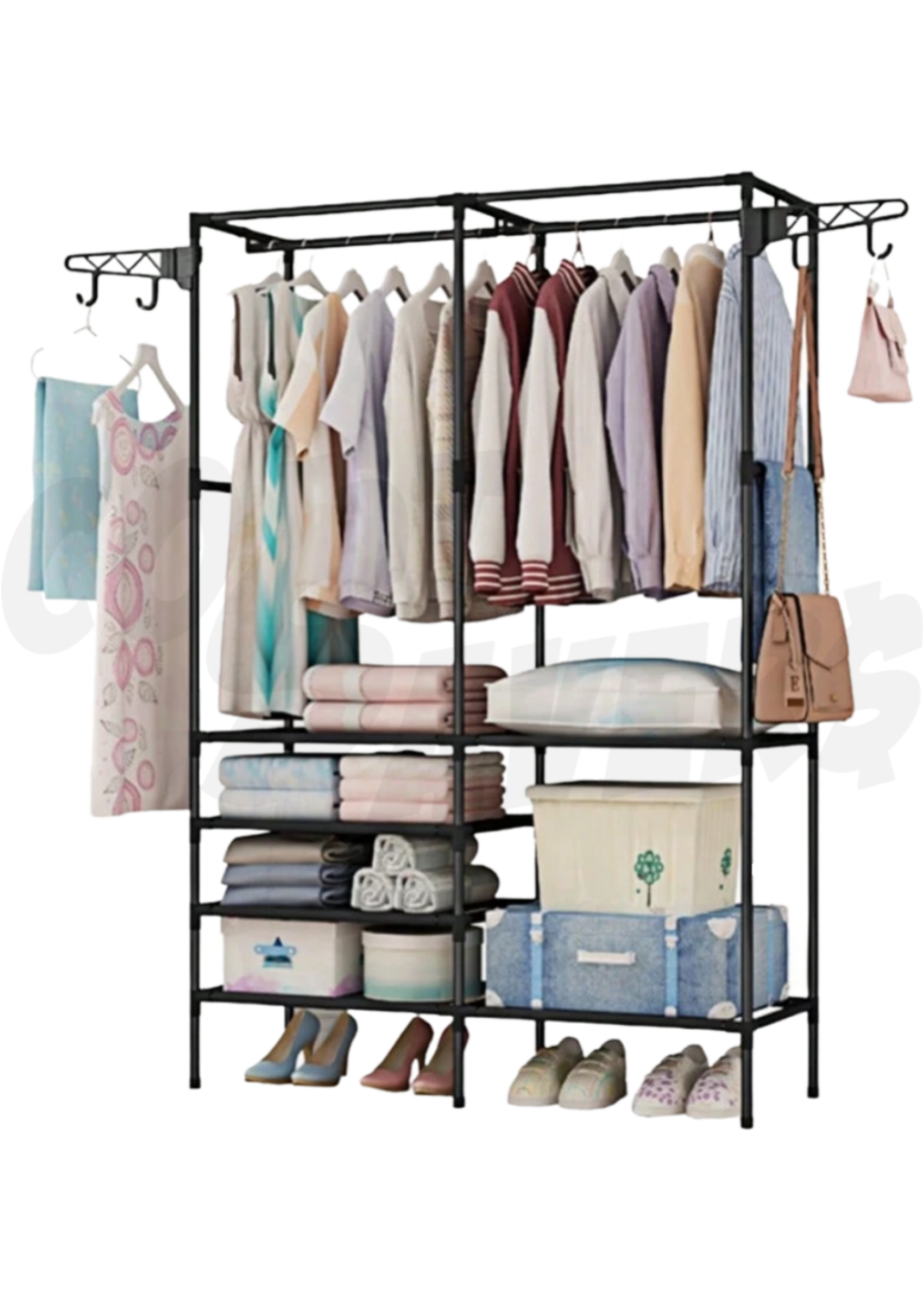 Freestanding Wardrobe Multi-Functional Clothes and Hat Rack Double Hang Space
