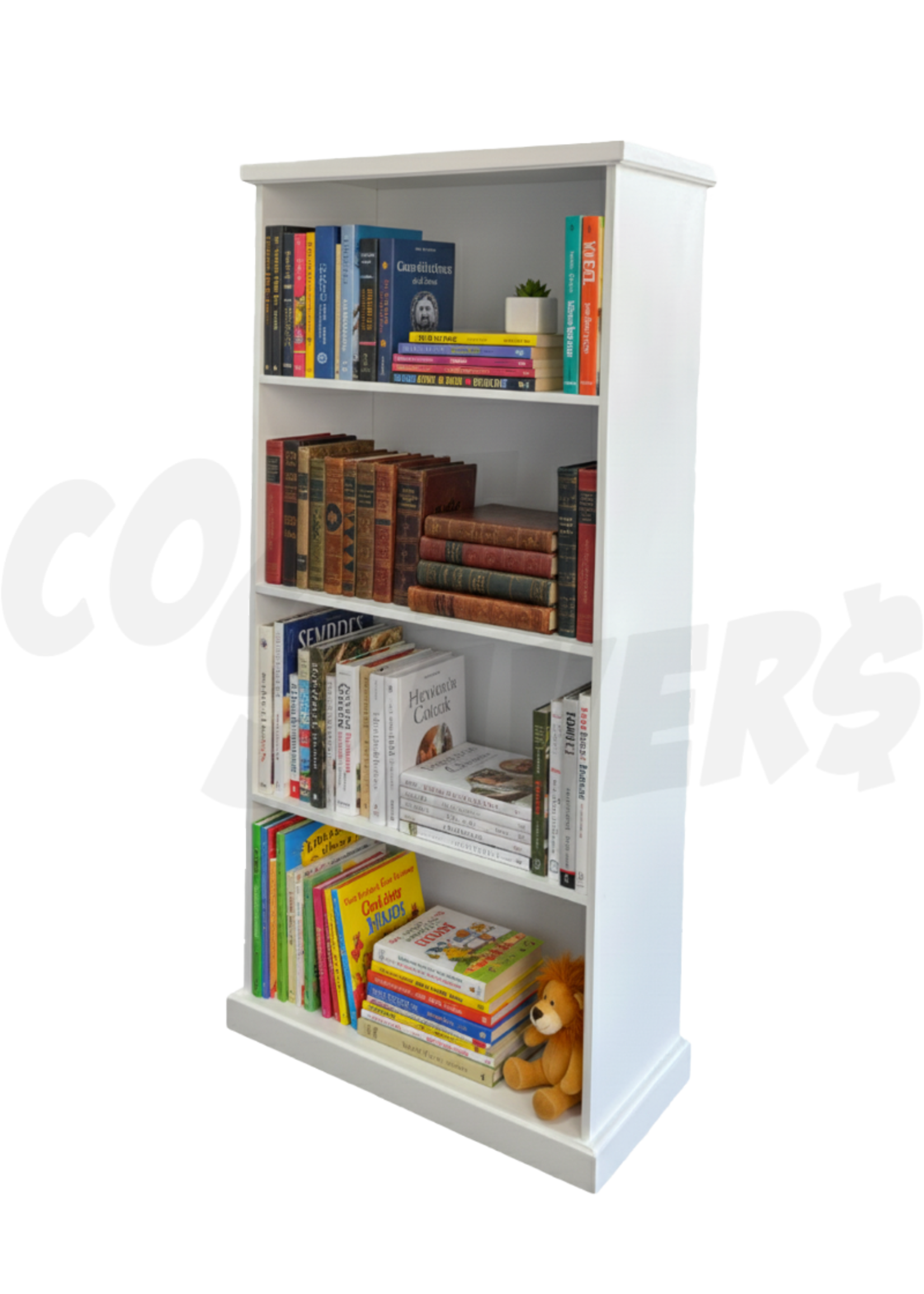 White Narrow 4 Shelf Bookshelf (R)