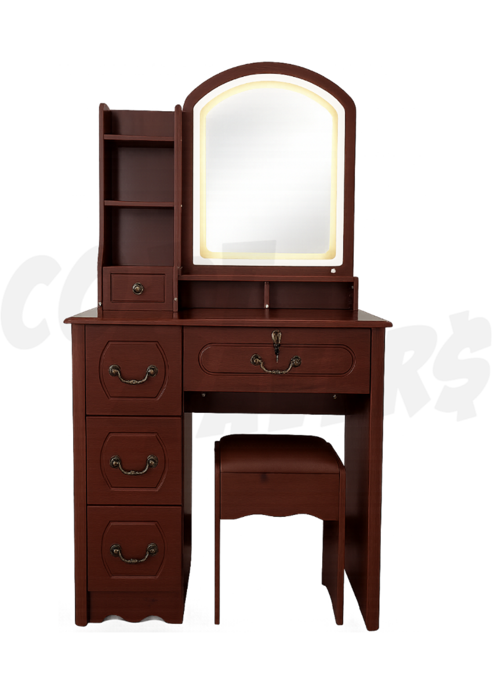 Modern Dresser w/ Stool & LED Mirror (Dark Brown)