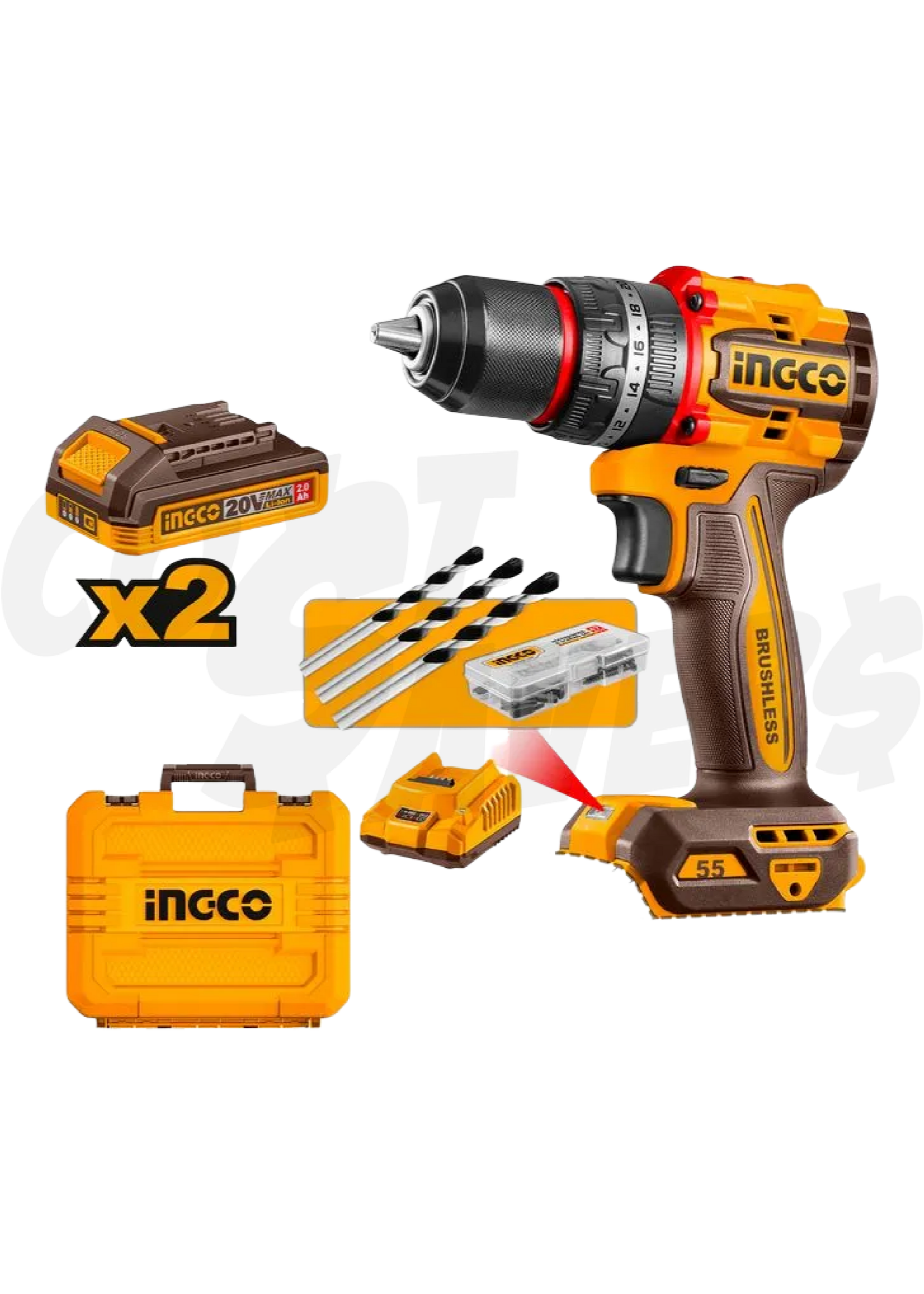 Ingco Ingco 20V Compact Brushless Cordless Drill Set