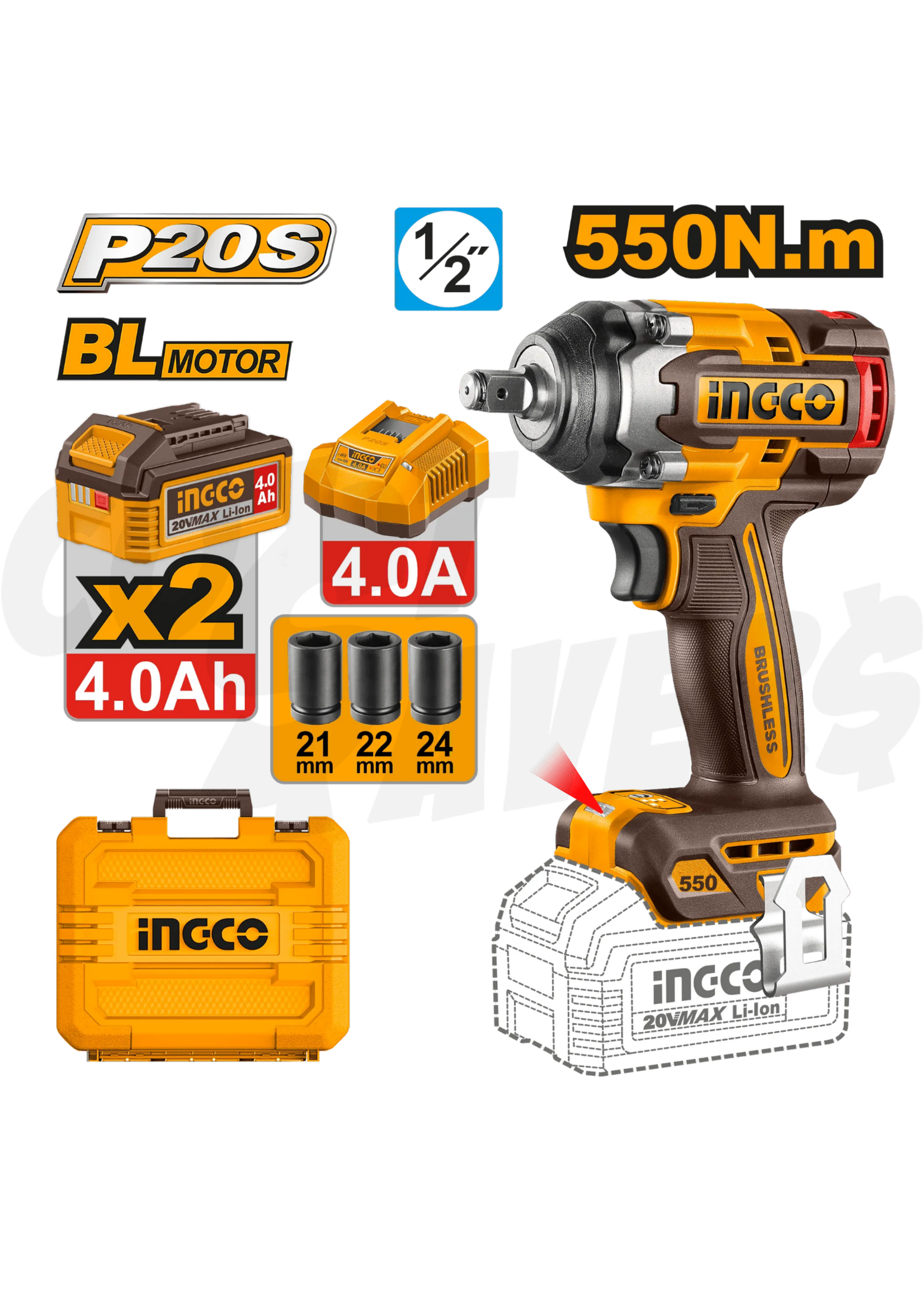 Ingco Ingco Lithium-ion Impact Wrench Set