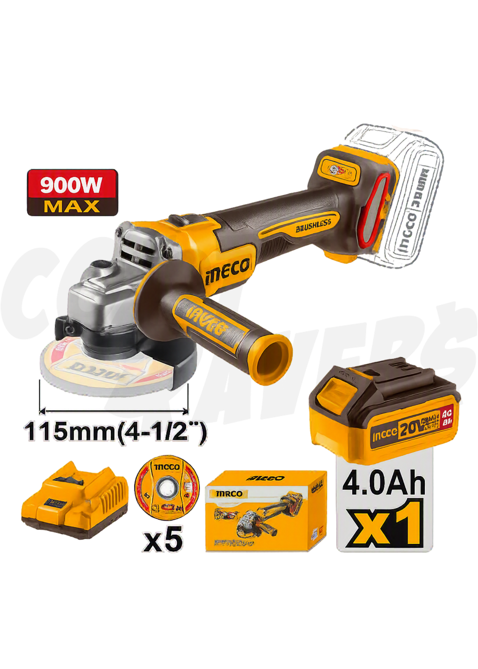Ingco Ingco  4 1/2" Angle Grinder (Top Switch) Set