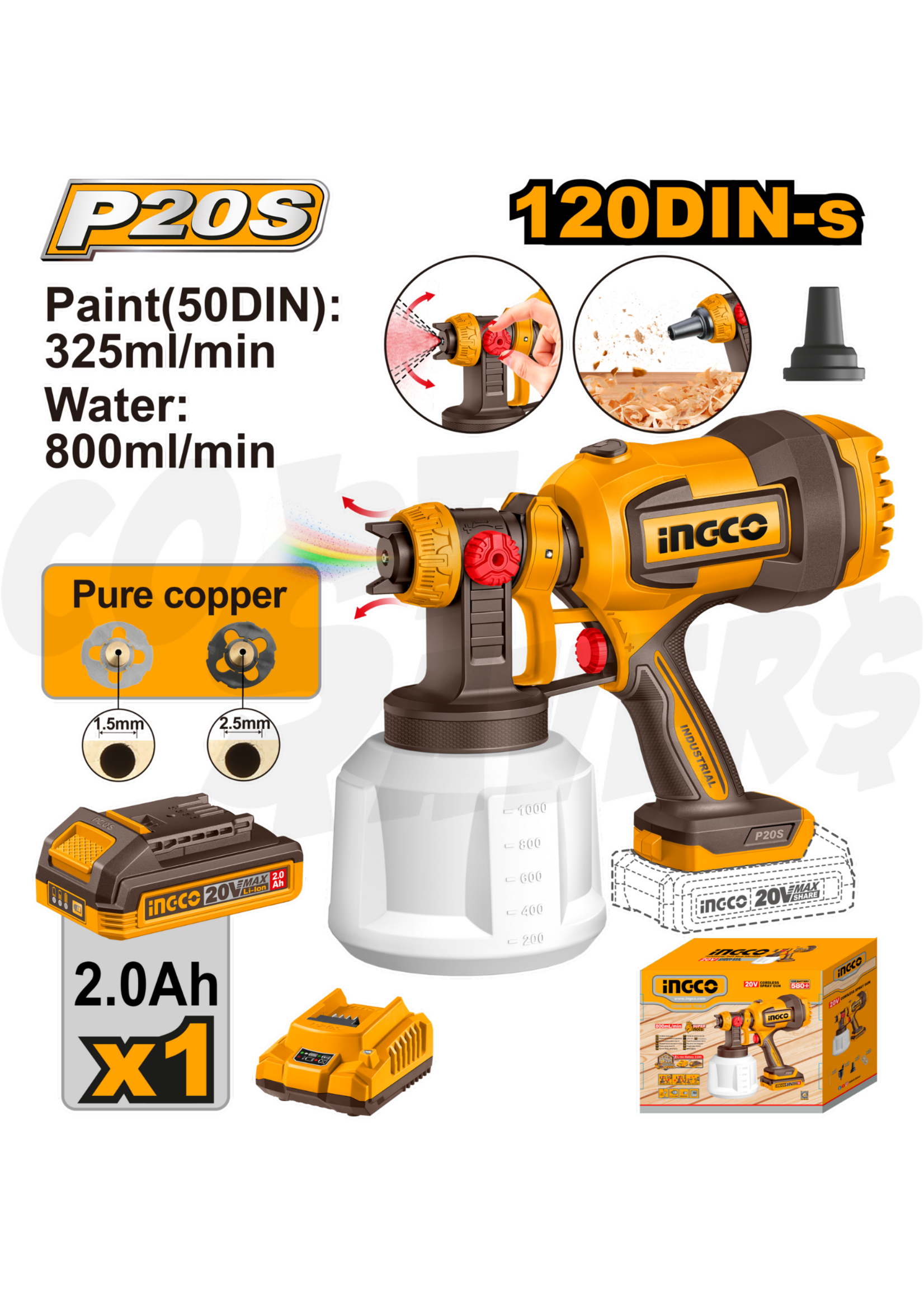 Ingco Ingco 20V Cordless Spray Gun 800ml/min Kit