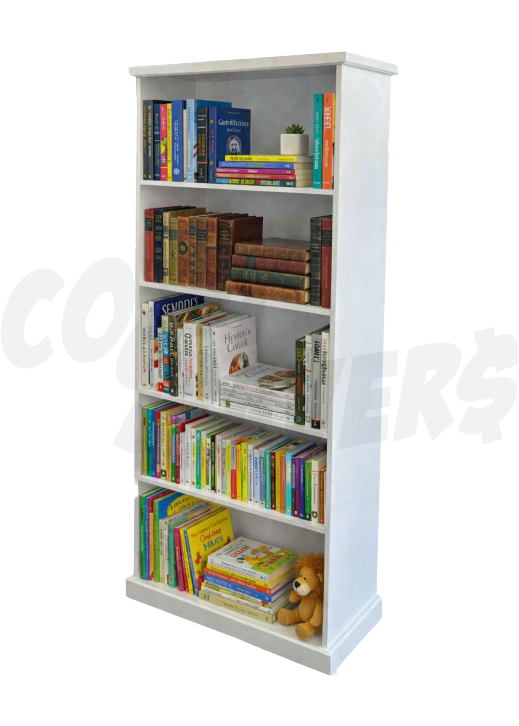 MK Narrow 5 Shelf Bookshelf (White)