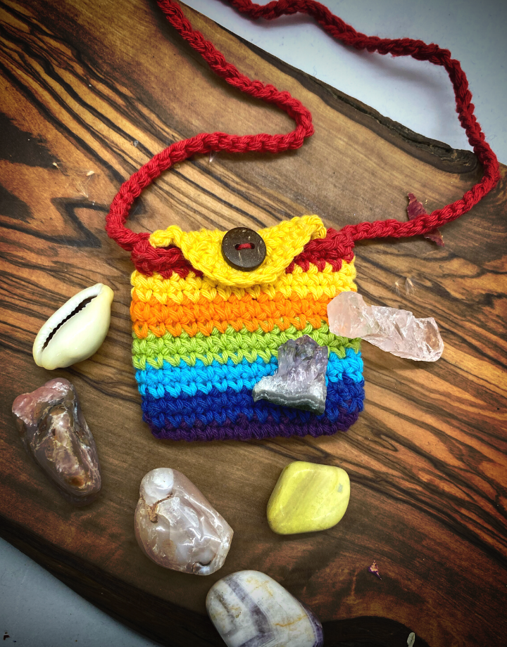 Vibe Rainbow Crochet Crystal Pouch