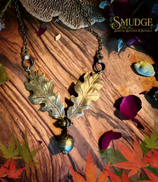 Autumn Moon Spring Oak Necklace - Aged Brass