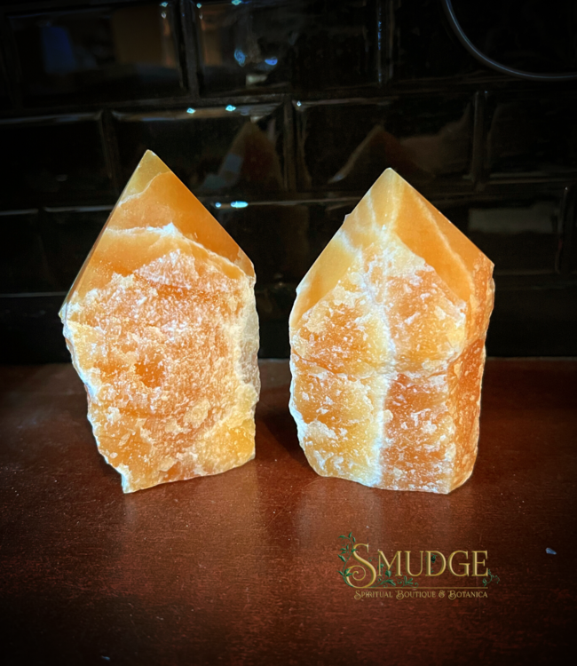 natural Orange Calcite - Cut Base Points