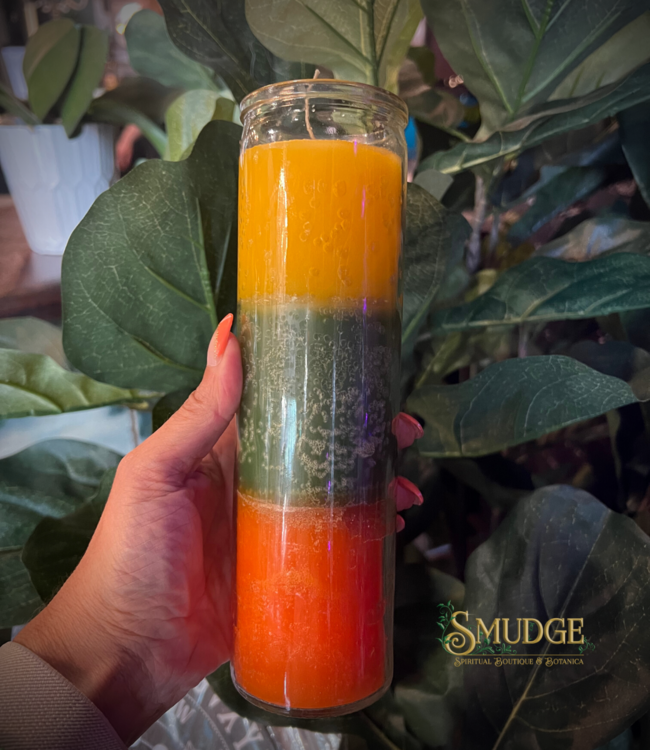 Gold Green & Orange Jar Candle