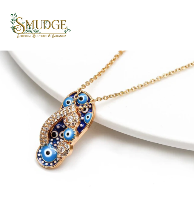 Boho Dream Evil Eye Flip Flop Rhinestone Necklace