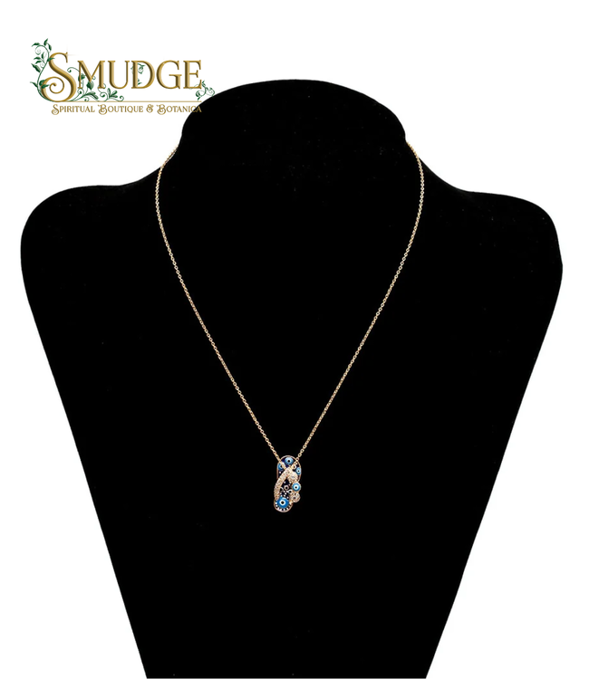 Boho Dream Evil Eye Flip Flop Rhinestone Necklace
