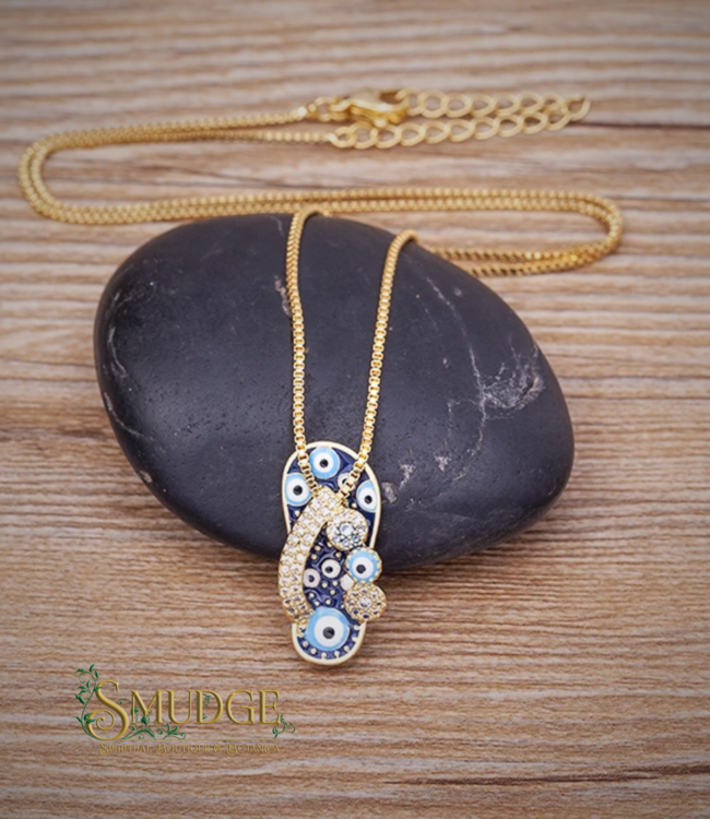 Boho Dream Evil Eye Flip Flop Rhinestone Necklace