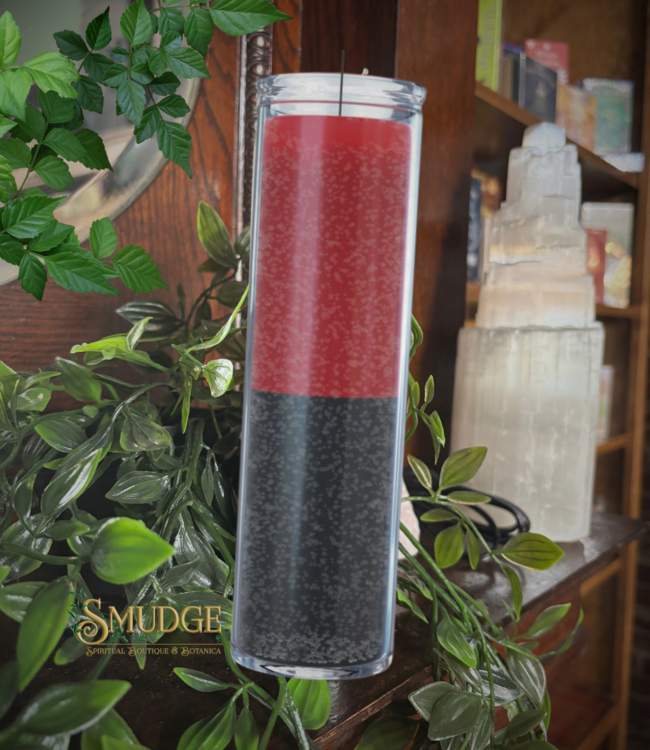 Double Action 7 day candle red top & black bottom