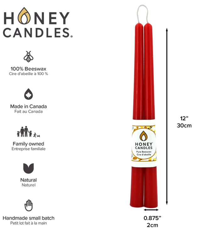 Honey Candles Pair of Beeswax Taper Candles 12 Inch
