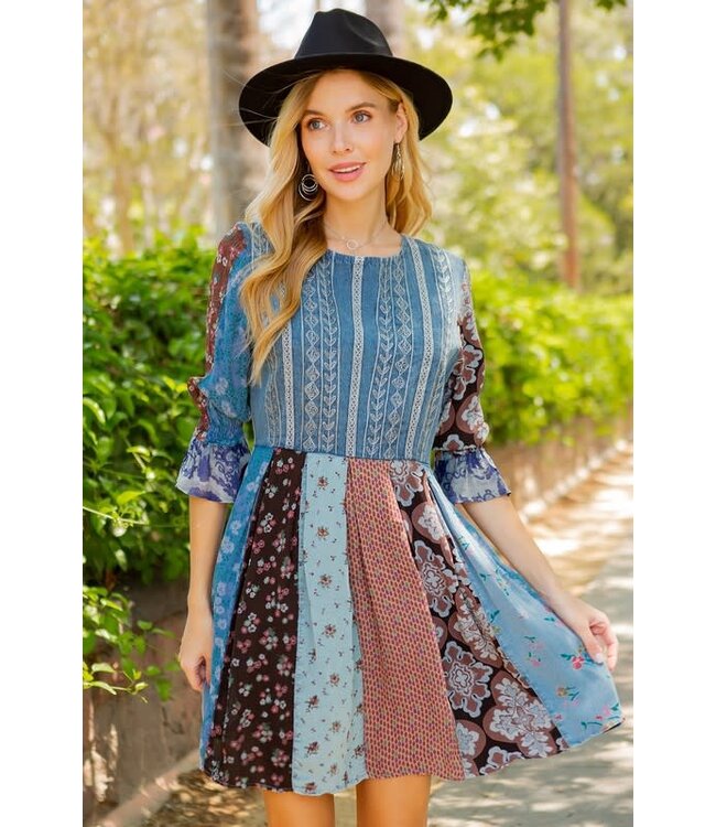 YOUNG THREADS WOMEN'S BOHO EMB MINI DRESS