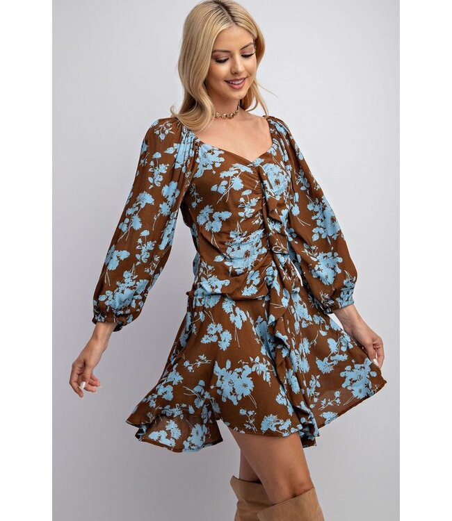 EASEL PRINTED POLY CREPE RUFFLE DRESS