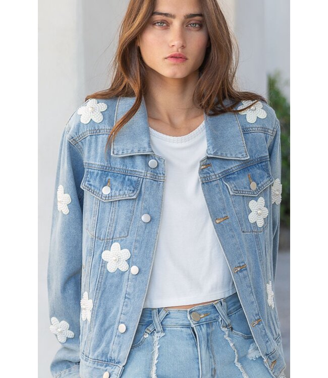 PEARL FLOWER DENIM JKT (IP7456)