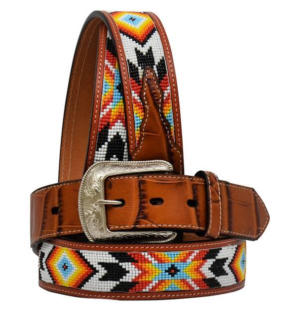 Brown Beaded Men's Western Fashion Belt 8896 Diamond Royal Tack