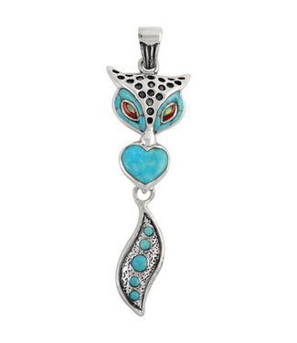 Sterling Silver Fox Pendant Turquoise