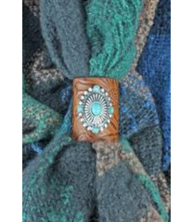Western Concho Brown Tooled Faux Leather Scarf Ring