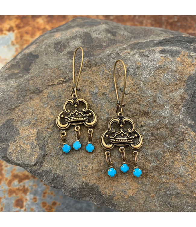 Buffalo Girls Salvage Crown Drop Earrings - Swarovski Turquoise Jewelry