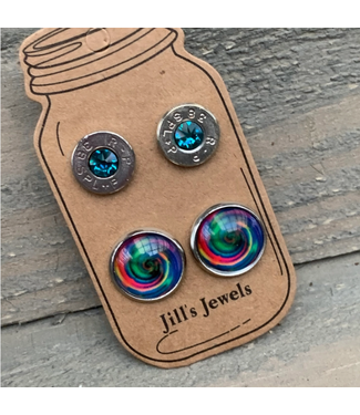 Jill's Jewels Rainbow Swirl 38 Special Bullet Earring Set