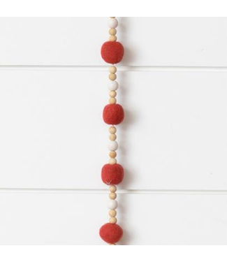 Garland - Red Felt Balls w/Wood Beads