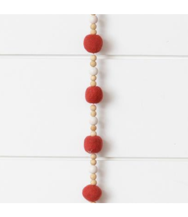 Garland - Red Felt Balls w/Wood Beads