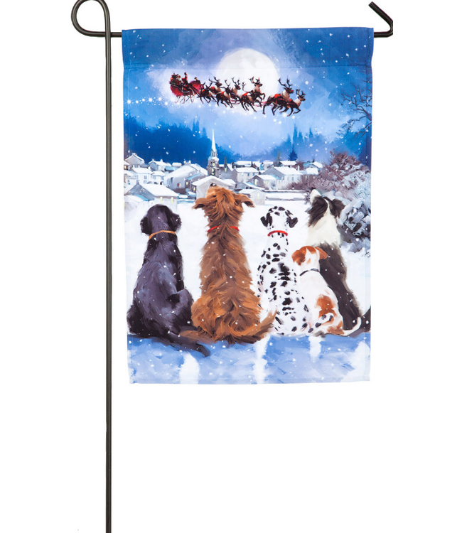 Christmas Dogs Garden Satin Flag