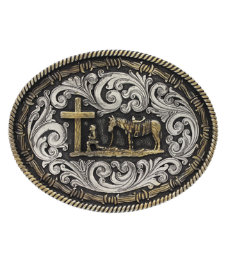 Montana Silversmith Attitudes Two Tone Rope & Barbed Wire Christian Cowboy Belt Buckle