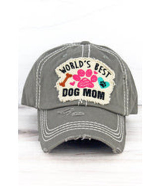 Distressed Steel Gray 'World's Best Dog Mom' Cap