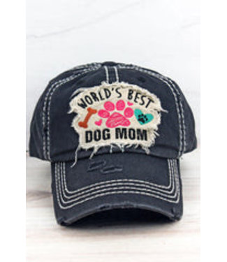 Distressed Black 'World's Best Dog Mom' Cap