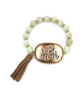 Mint Beaded Two-Tone 'Dog Mom' Tassel Bracelet