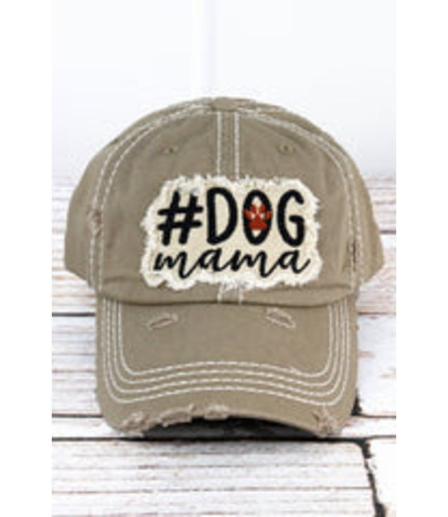 Distressed Khaki '#Dog Mama' Cap