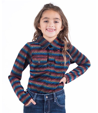 Cowgirl Tuff Girl's Pullover Button Up- Shimmery Rainbow